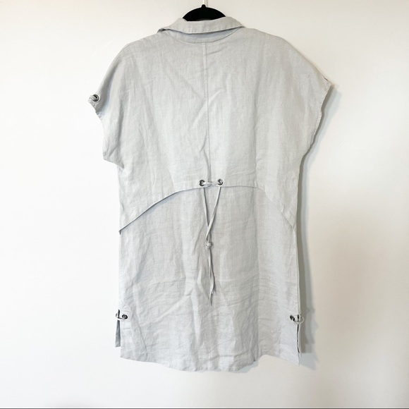 Gordon Smith linen button front tie back tunic top size 12 gray lagenlook - Picture 2 of 10